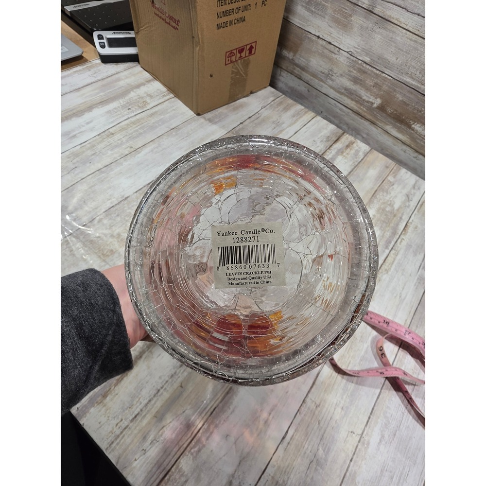 Yankee Candle Leaves Crackle Pillar Holder Fall Mosaic Glass Vase 1288271 8in - Picture 7 of 10